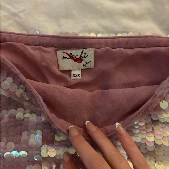 Pink Sequin Mini Skirt with butterfly Hem - Picture 3 of 7